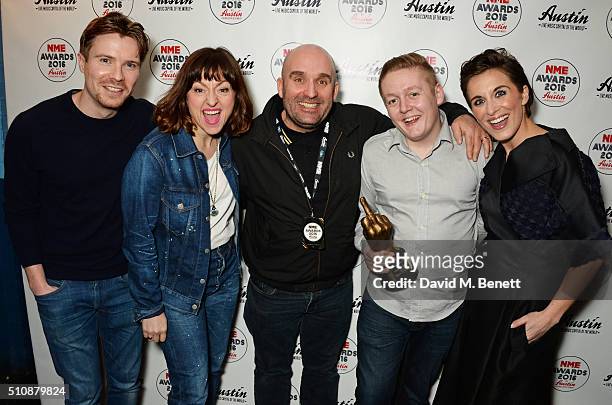 Joe Dempsie, Jo Hartley, Shane Meadows, Thomas Turgoose and Vicky McClure, winners of the Best TV Show award for "This Is England '90", pose in the...