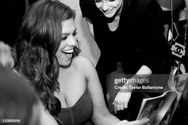 Swimsuit Cover Reveal: Portrait of Ashley Graham viewing copy of SI Swimsuit issue during launch week televised event at Manhattan Center. New York,...