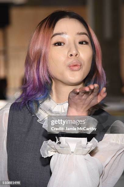 Model/blogger Irene Kim attends the DKNY Women's Fall 2016 fashion show during New York Fashion Week: The Shows at Skylight Modern on February 17,...