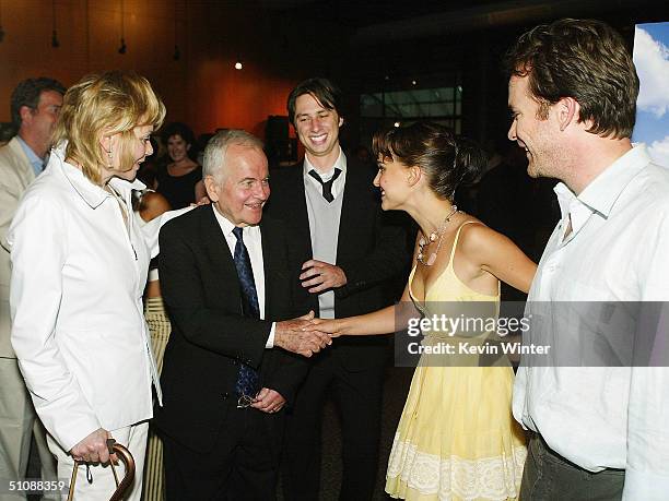 Actors Jean Smart, Ian Holm, Zach Braff, Natalie Portman, and Peter Sarsgaard arrive at the premiere of Fox Searchlight Pictures' "Garden State" on...