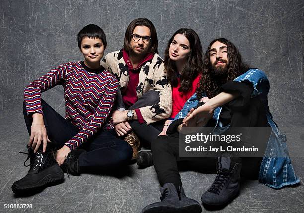 Writer/Director Kerem Sanga, Brianna Hildebrand, Dylan Gelula, and Mateo Arias from the film 'First Girl I Loved' pose for a portrait at the 2016...