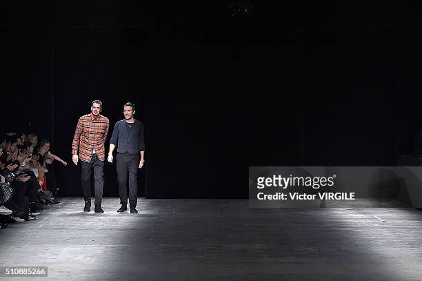 Fashion designers David Neville and Marcus Wainwright walk the runway at the Rag & Bone Fall/Winter 2016 fashion show during New York Fashion Week on...