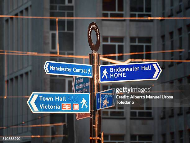 manchester, arrow sign - bridgewater hall stock pictures, royalty-free photos & images