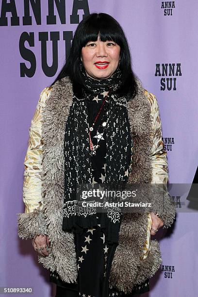 Designer Anna Sui poses backstage at the Anna Sui Fall 2016 fashion show during New York Fashion Week: The Shows at The Arc, Skylight at Moynihan...