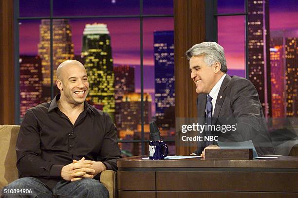 Episode 2881 -- Pictured: Actor Vin Diesel during an interview with host Jay Leno on February 22, 2005 --