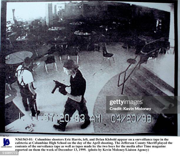 Columbine Shooters Eric Harris, Left, And Dylan Klebold Appear On A Surveillance Tape In The Cafeteria At Columbine High School On The Day Of The...