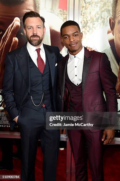 Stephan James and Jason Sudeikis attend "Race" New York Screening at Landmark's Sunshine Cinema on February 17, 2016 in New York City.