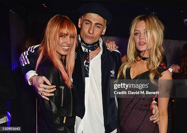 Amber Le Bon, Kyle De'volle and Laura Whitmore attend the Ciroc & NME Awards 2016 after party hosted by Fran Cutler at The Cuckoo Club on February...