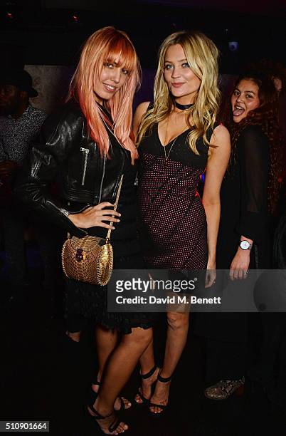 Amber Le Bon and Laura Whitmore attend the Ciroc & NME Awards 2016 after party hosted by Fran Cutler at The Cuckoo Club on February 17, 2016 in...