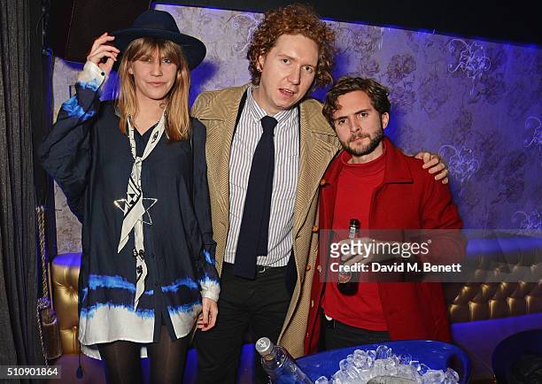 India Rose James, Hugh Harris and Timothy Walter attend the Ciroc & NME Awards 2016 after party hosted by Fran Cutler at The Cuckoo Club on February...