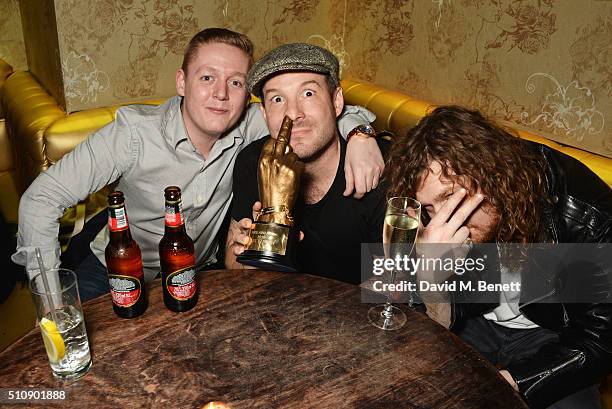 Thomas Turgoose, Neil Rankin and Same Old Sean attend the Ciroc & NME Awards 2016 after party hosted by Fran Cutler at The Cuckoo Club on February...