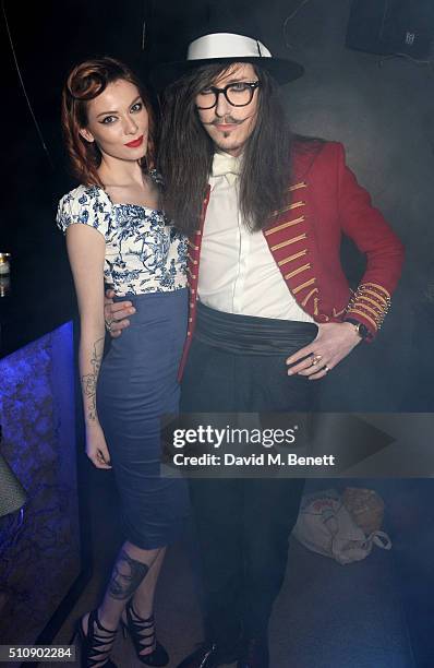 Francesca Merricks and Joshua Kane attend the Ciroc & NME Awards 2016 after party hosted by Fran Cutler at The Cuckoo Club on February 17, 2016 in...