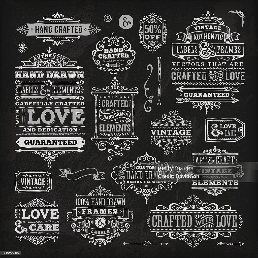 Hand Drawn Chalk Vintage Label Set