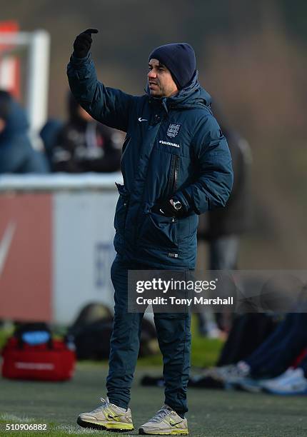 Dan Micciche, Head Coach of England U16 during the U16s International Friendly match between England U16 and Norway U16 at St Georges Park on...