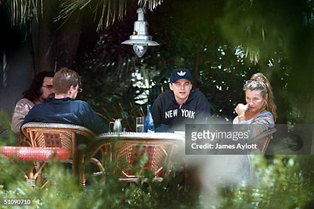 March 1999 Los Angeles, Ca. Leonardo Dicaprio Having Lunch With His Step-Brother, Adam, Father, George And Mother, Irmelin.