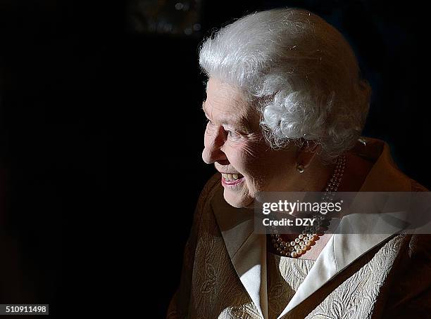 Queen Elizabeth II attends the Gold Service Scholarship awards ceremony at Claridge's Hotel, London, UK, on the 16th February 2016.