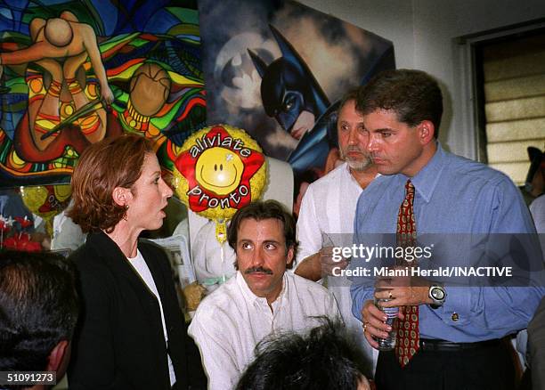 Singer Gloria Estefan, Actor Andy Garcia, Emilio Estefan, And Miami-Dade County Mayor Alex Penelas Meet In The Home Where Elian Gonzalez Is Staying...