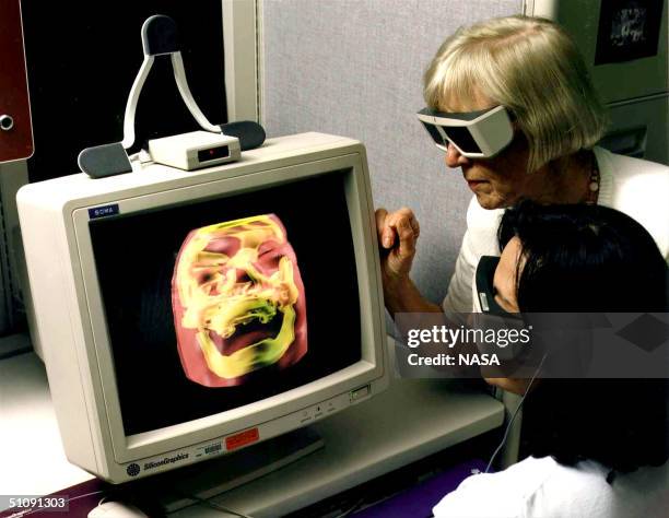 Rea Cheng, Left, And Dr. Muriel Ross, Director Of The Ames Center For Bioinformatics At Nasa's Ames Research Center In Moffett Field, Ca, Wear 3-D...