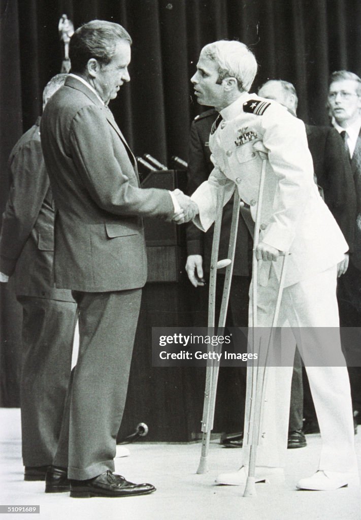 Lieutenant Commander John Mccain Is Welcomed By U S President Richard Nixo