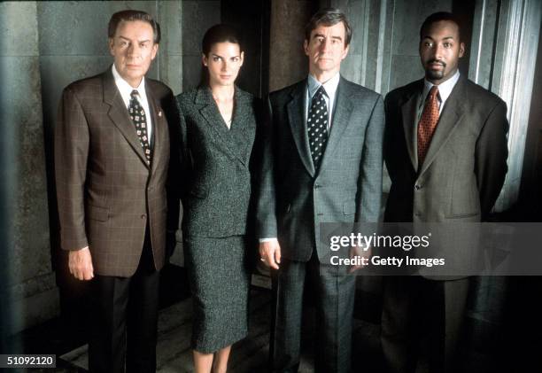 The Cast Of "Law & Order." From L-R: Jerry Orbach , Angie Harmon , Sam Waterston And Jesse L. Martin , November 1999.