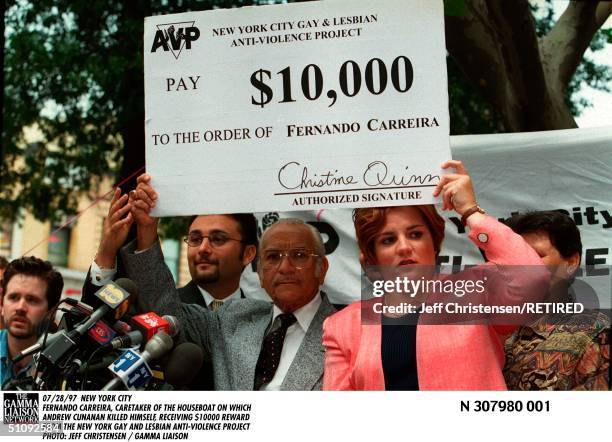 New York City Fernando Carreira, Caretaker Of The Houseboat On Which Andrew Cunanan Killed Himself, Receiving $10000 Reward From The New York Gay And...