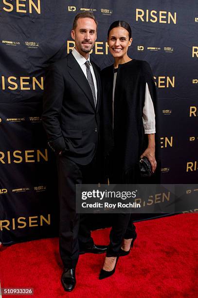 Actor Joseph Fiennes attends the New York screening of "Risen" with his wife Maria Dolores Dieguez on February 17, 2016 in New York City.