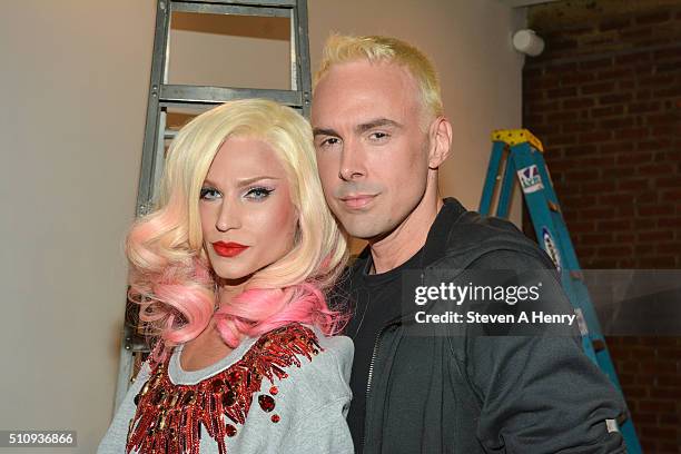 Phillipe Blond and David Blond poses baskstage at The Blonds Fall 2016 at Milk Studios on February 17, 2016 in New York City.