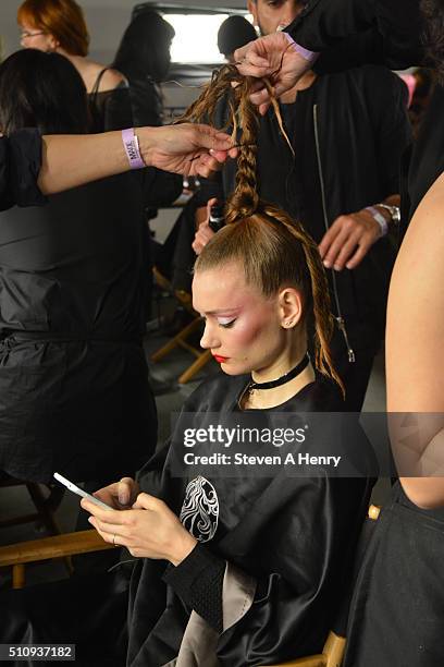 Model baskstage at The Blonds Fall 2016 at Milk Studios on February 17, 2016 in New York City.