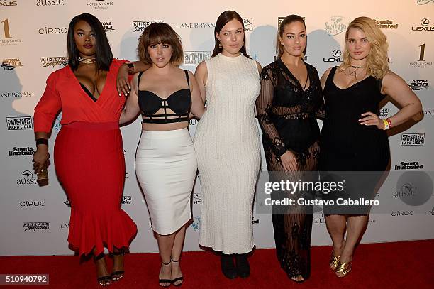 Models Precious Lee, Denise Bidot, Georgia Pratt, Ashley Graham and Tara Lynn attend the Sports Illustrated Swimsuit 2016 Swim BBQ VIP at 1 Hotel &...