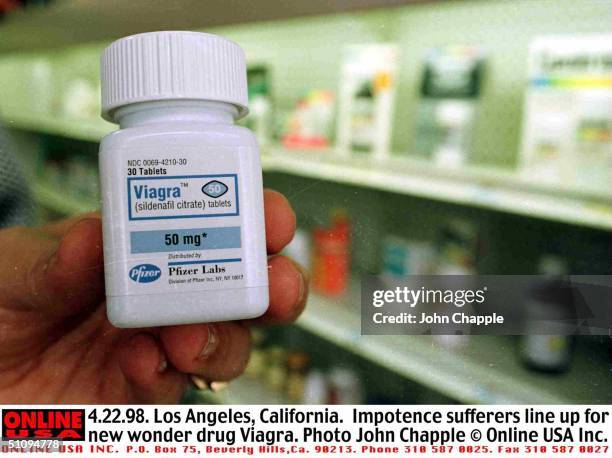 Customer Looks At A Bottle Of The New Wonder Drug Viagra At A Local Drug Store April 22, 1998 In Los Angeles.