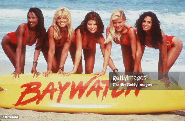 The Girls Of "Baywatch." From L-R: Traci Bingham, Donna D'Errico, Yasmine Bleeth, Gena Lee Nolin And Nancy Valen. Baywatch