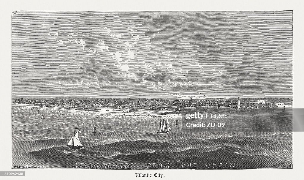Atlantic City, New Jersey, wood engraving, published in 1880