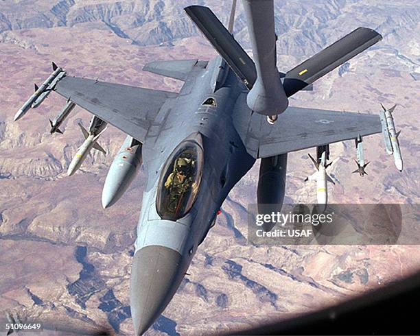 An F-16Cj Fighting Falcon From The 23Rd Fighter Squadron At Spangdahlem Air Base, Germany, Prepares To Refuel From A Kc-135 Tanker During Routine...