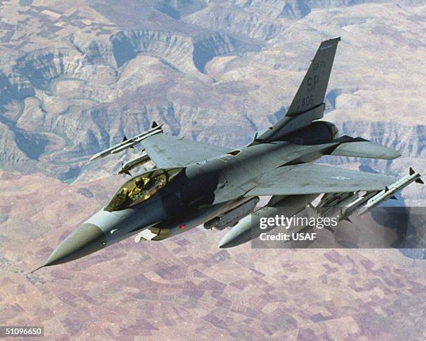 An F-16Cj From The 23Rd Efs, Spangdalem Air Base, Germany Patrols The Northern No Fly Zone Over Northern Iraq January 6, 1999. Earlier Four U.S. Air...