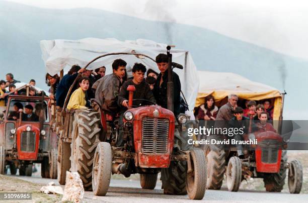 Refugees From Decane, In Western Kosovo, Yugoslavia, Drive Their Tractors After Crossing Into Albania At The Morini Border Crossing Tuesday April 6,...
