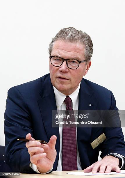 Swedish Academy of Engineering Sciences Chairman Leif Johansson speaks during a press conference at the National Museum of Emerging Science and...