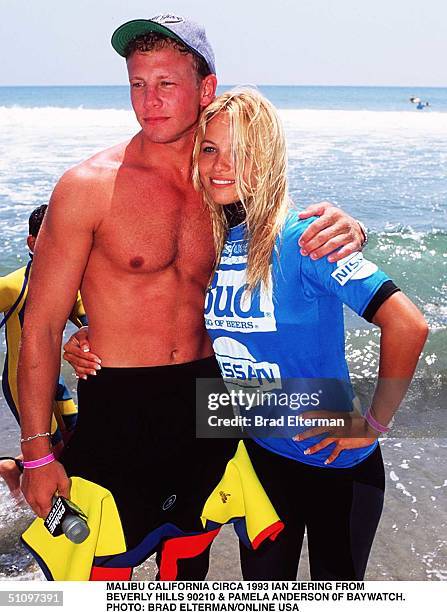 Ian Ziering Of 90210 And Pamela Anderson Of Baywatch In Malibu.
