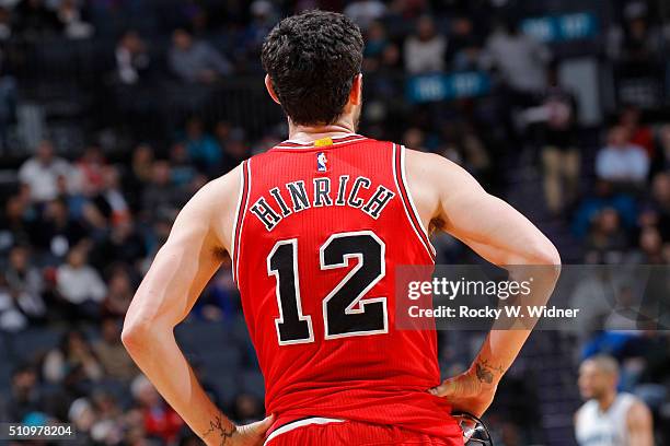 Kirk Hinrich of the Chicago Bulls looks on during the game against the Charlotte Hornets on Februay 8, 2016 at Time Warner Cable Arena in Charlotte,...