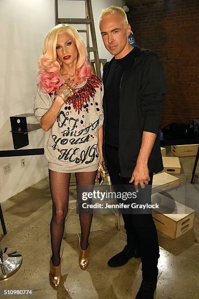 Phillipe and David Blond pose together backstage at CND for The Blonds Fall/Winter 2016 - runway at Milk Studios on February 17, 2016 in New York...