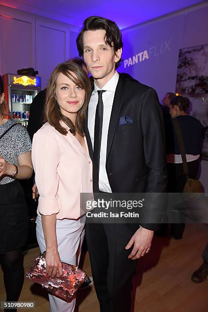 Alice Dwyer and Sabin Tambrea attend the PantaFlix Party on February 17, 2016 in Berlin, Germany.