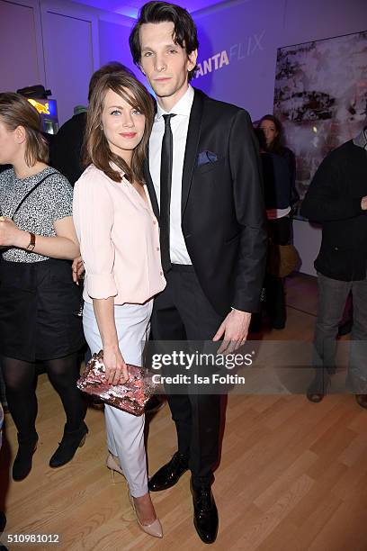 Alice Dwyer and Sabin Tambrea attend the PantaFlix Party on February 17, 2016 in Berlin, Germany.