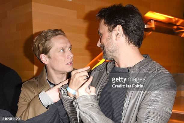 Matthias Schweighoefer and Simon Verhoeven attend the PantaFlix Party on February 17, 2016 in Berlin, Germany.