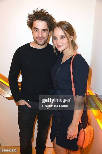 Oliver Wnuk and Sonja Gerhardt attend the PantaFlix Party on February 17, 2016 in Berlin, Germany.