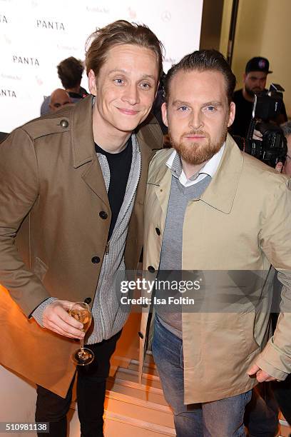 Axel Stein and Matthias Schweighoefer attend the PantaFlix Party on February 17, 2016 in Berlin, Germany.