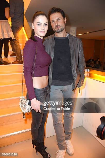 Lisa Tomaschewsky and Simon Verhoeven attend the PantaFlix Party on February 17, 2016 in Berlin, Germany.