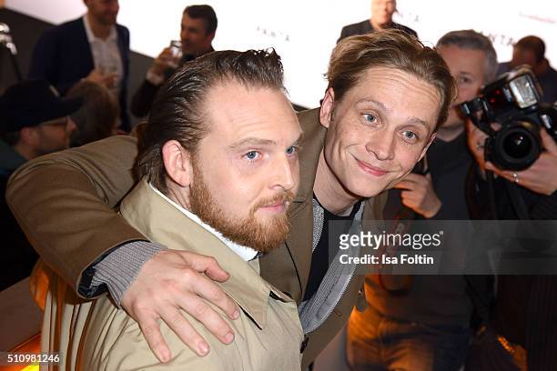 Axel Stein and Matthias Schweighoefer attend the PantaFlix Party on February 17, 2016 in Berlin, Germany.