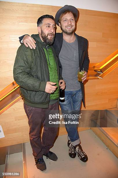 Kida Khodr Ramadan and Christoph Letkowski attend the PantaFlix Party on February 17, 2016 in Berlin, Germany.