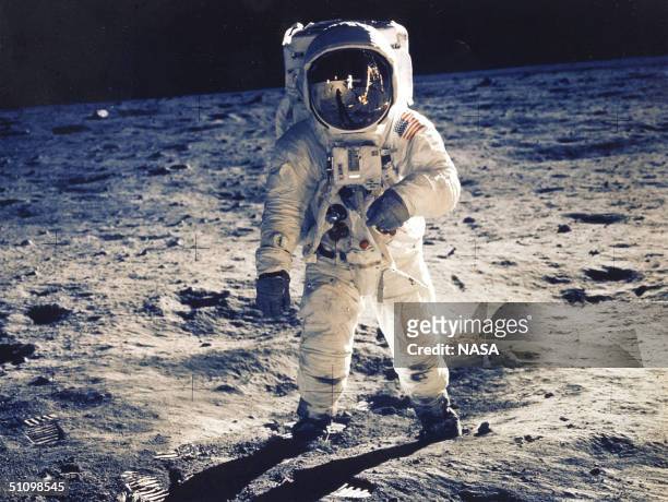30Th Anniversary Of Apollo 11 Landing On The Moon : Astronaut Edwin E. Aldrin Jr., Lunar Module Pilot, Is Photographed Walking Near The Lunar Module...