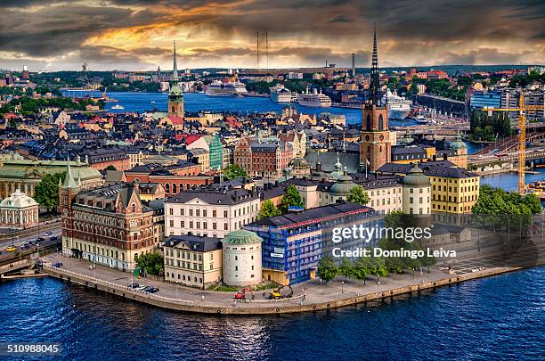 gamla stan panoramic - stockholm landmark stock pictures, royalty-free photos & images