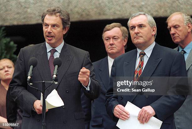British Prime Minister Tony Blair And His Irish Counterpart Bertie Ahern Present A Joint British-Irish Blueprint For Implementation Of The Good...